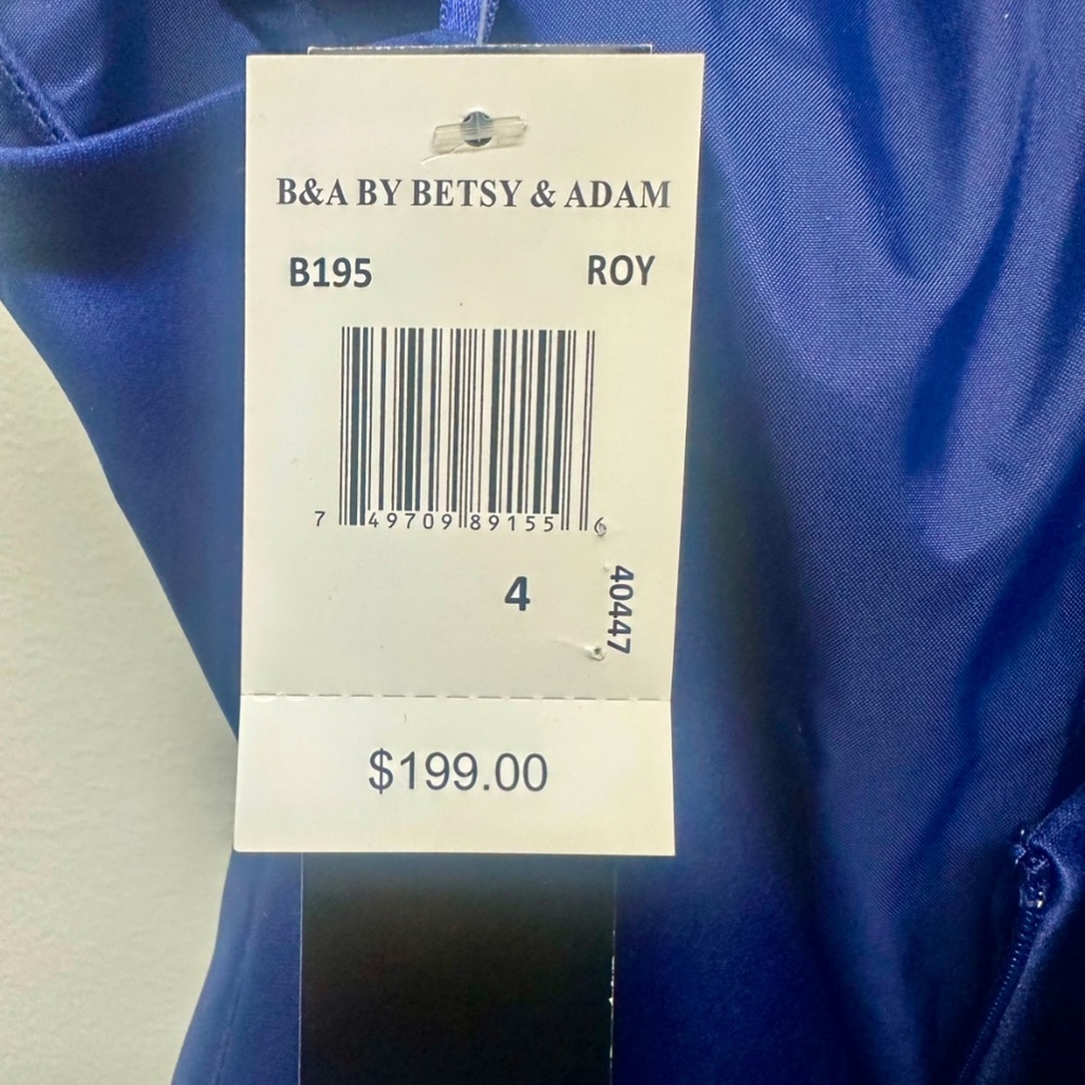 BETSY & ADAM High-Low Blue Spaghetti Strap Full-Length Dress 4 - Picture 6 of 6